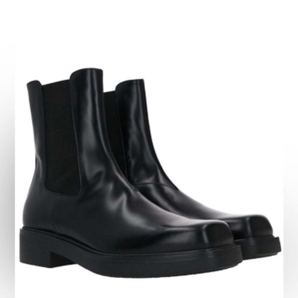 Prada Chelsea Boots Slip On Black Leather Mens 10 Made In Italy